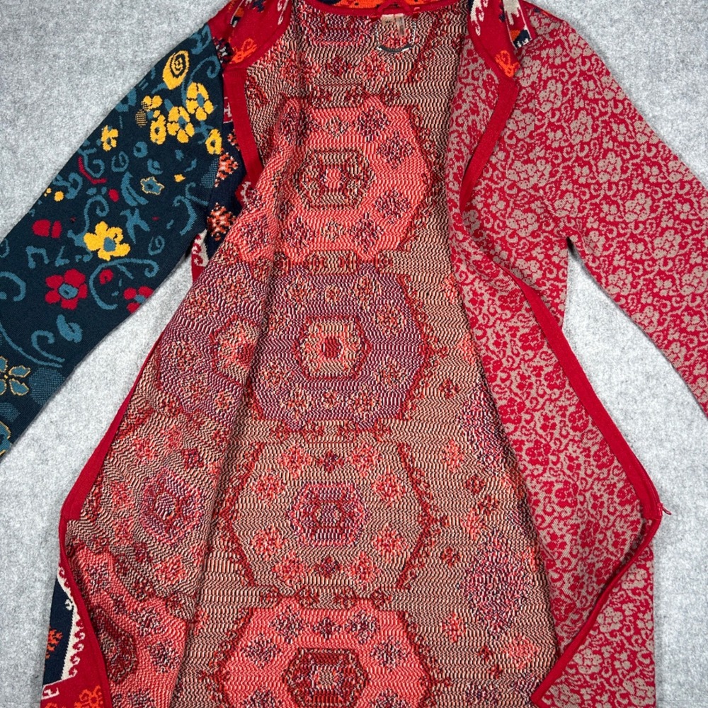 Paparazzi Cardigan Sweater Womens XL Red Mixed Print‎ Wool Blend Boho full zip - Picture 12 of 16